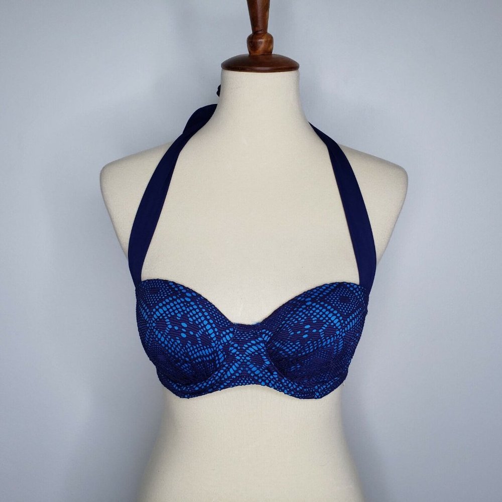 MARIE MEILI NWT Antoinette Womens Blue Swim Bikini Top Halter Size 32B